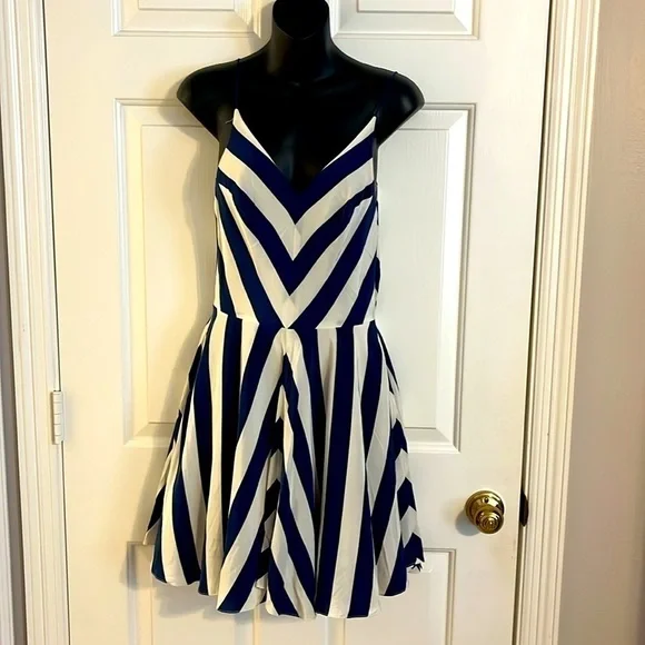 Amanda Uprichard Big Blue Stripe Silk Haley Dress Size Small - Picture 3 of 6